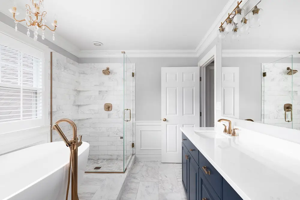 Tub to shower conversion with waterproofed tile work in a Central Florida bathroom